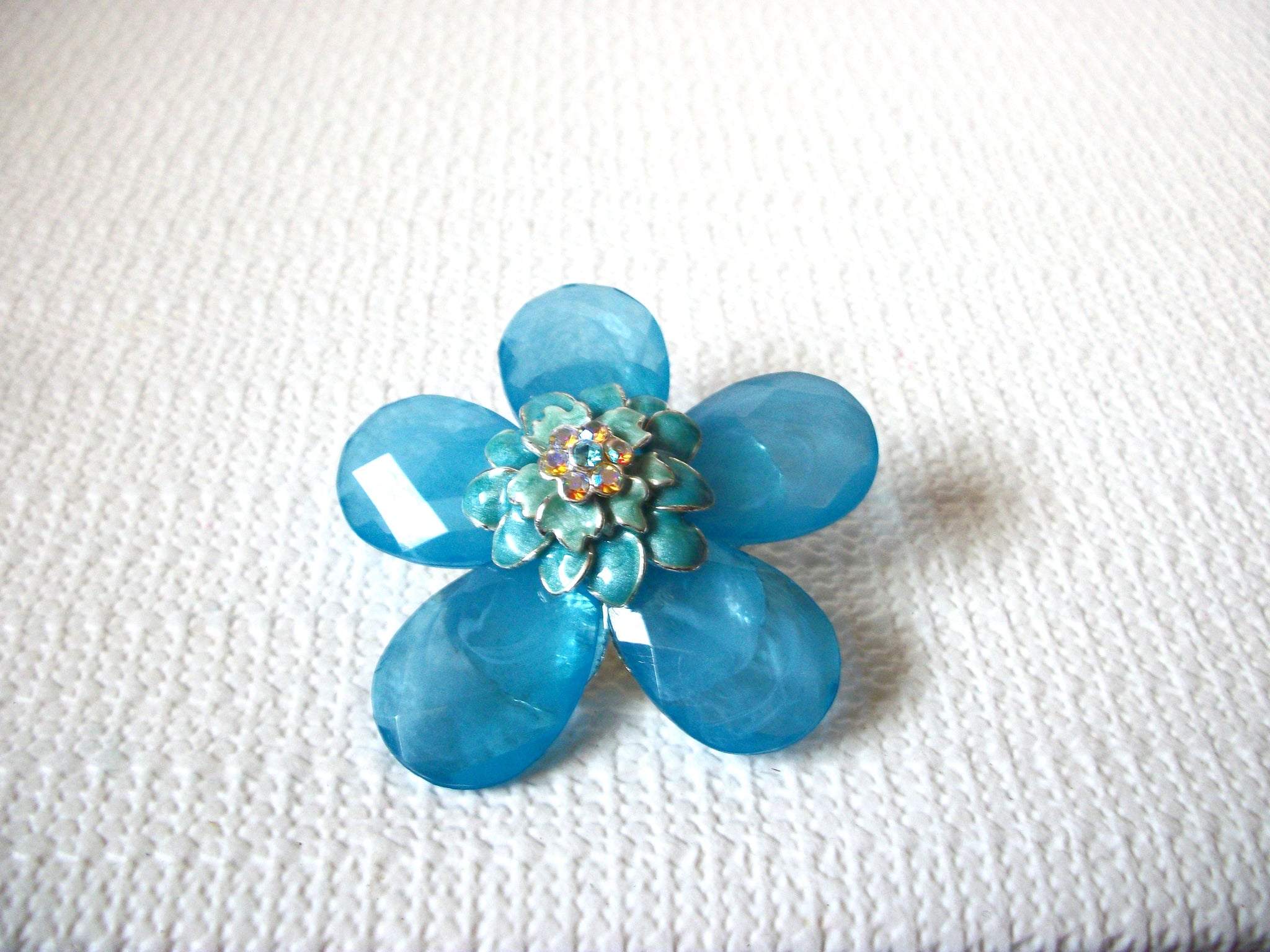 Retro Blue Rhinestone Flower Brooch Pin 91520