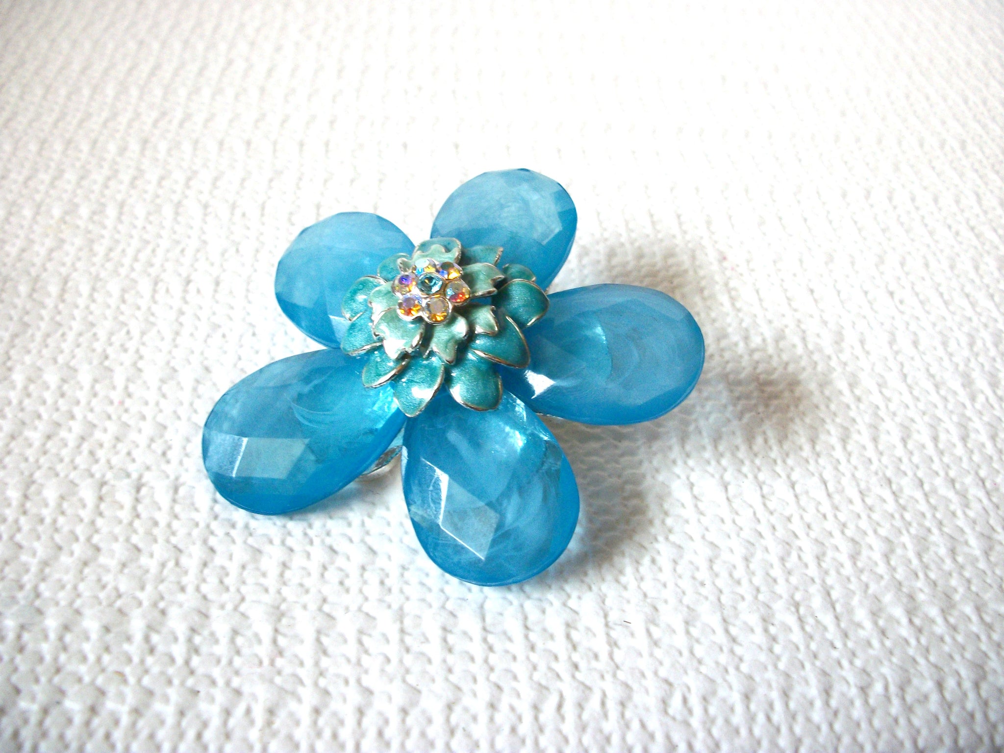 Retro Blue Rhinestone Flower Brooch Pin 91520