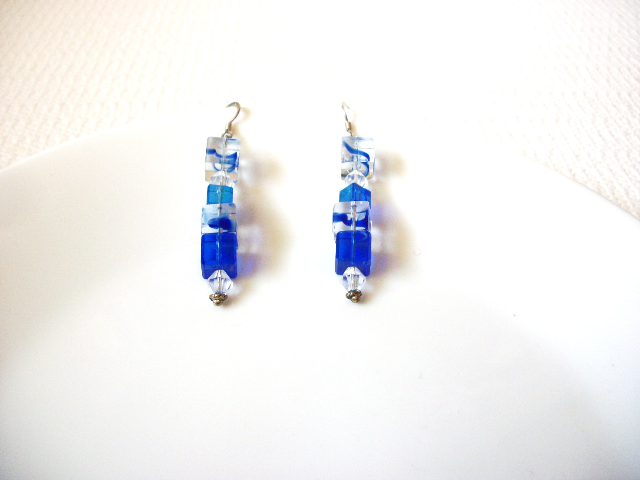 Retro Clear Blue Czech Glass Earrings 91520