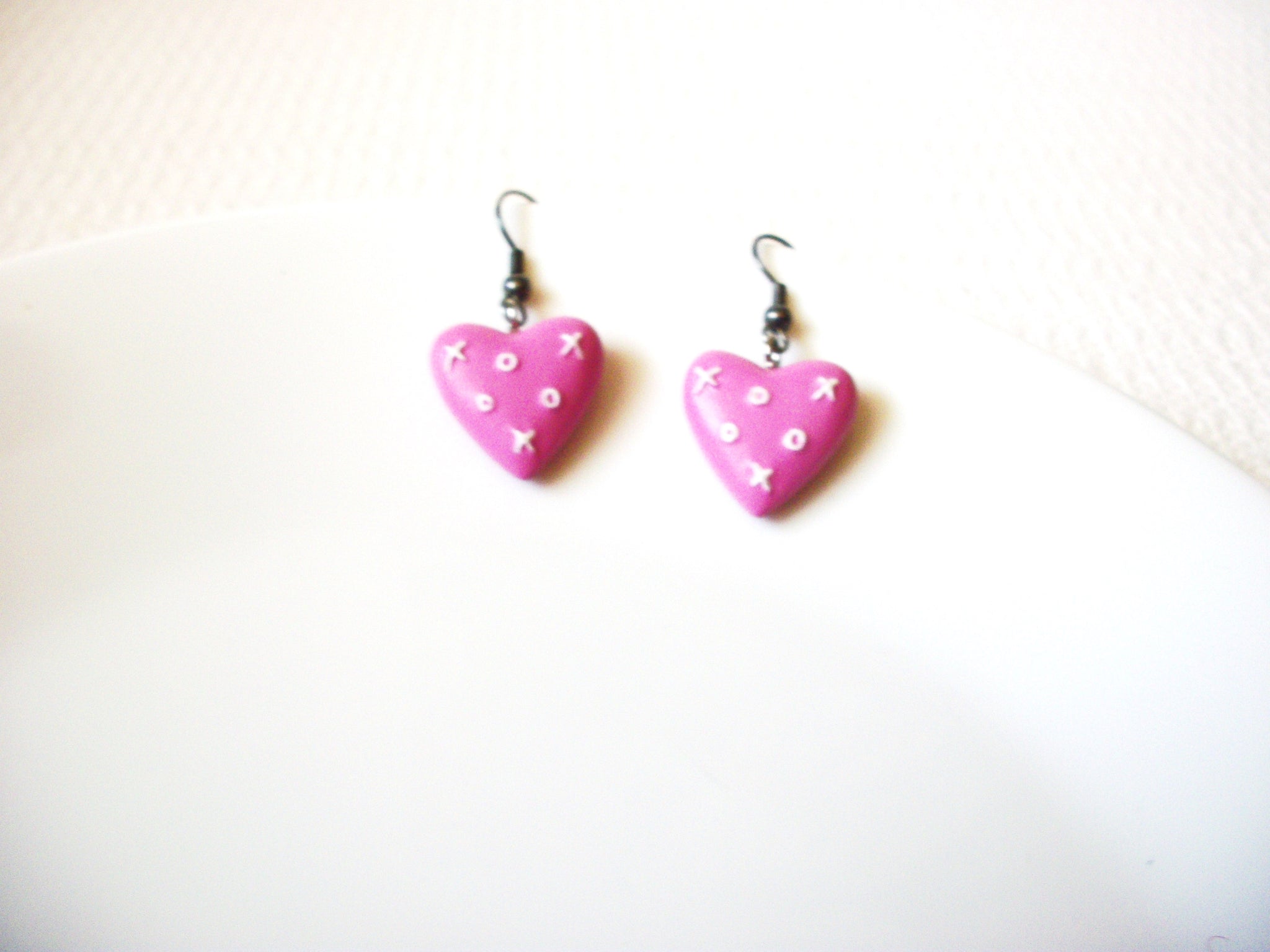 Retro Pink White Heart Earrings 91520