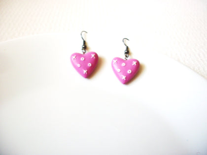 Retro Pink White Heart Earrings 91520