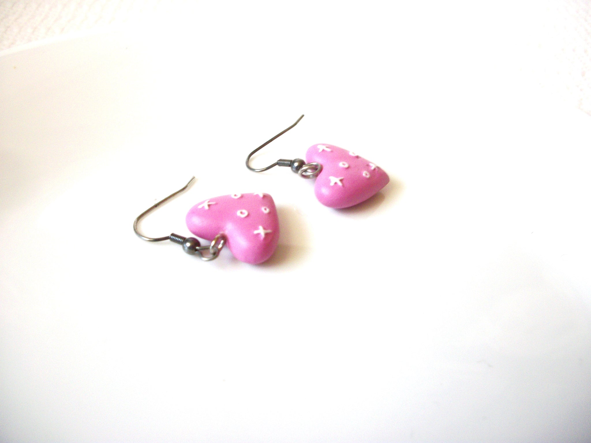 Retro Pink White Heart Earrings 91520