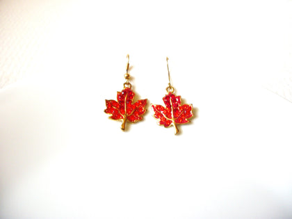 Vintage Orange Rhinestone Leaf Earrings 91520