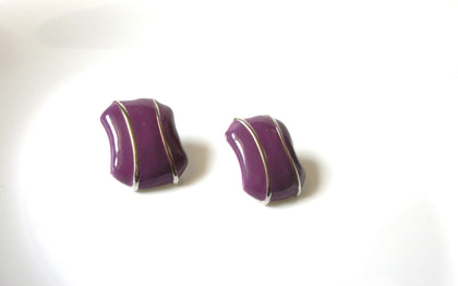 Vintage Silver Plum Enameled Earrings 91520