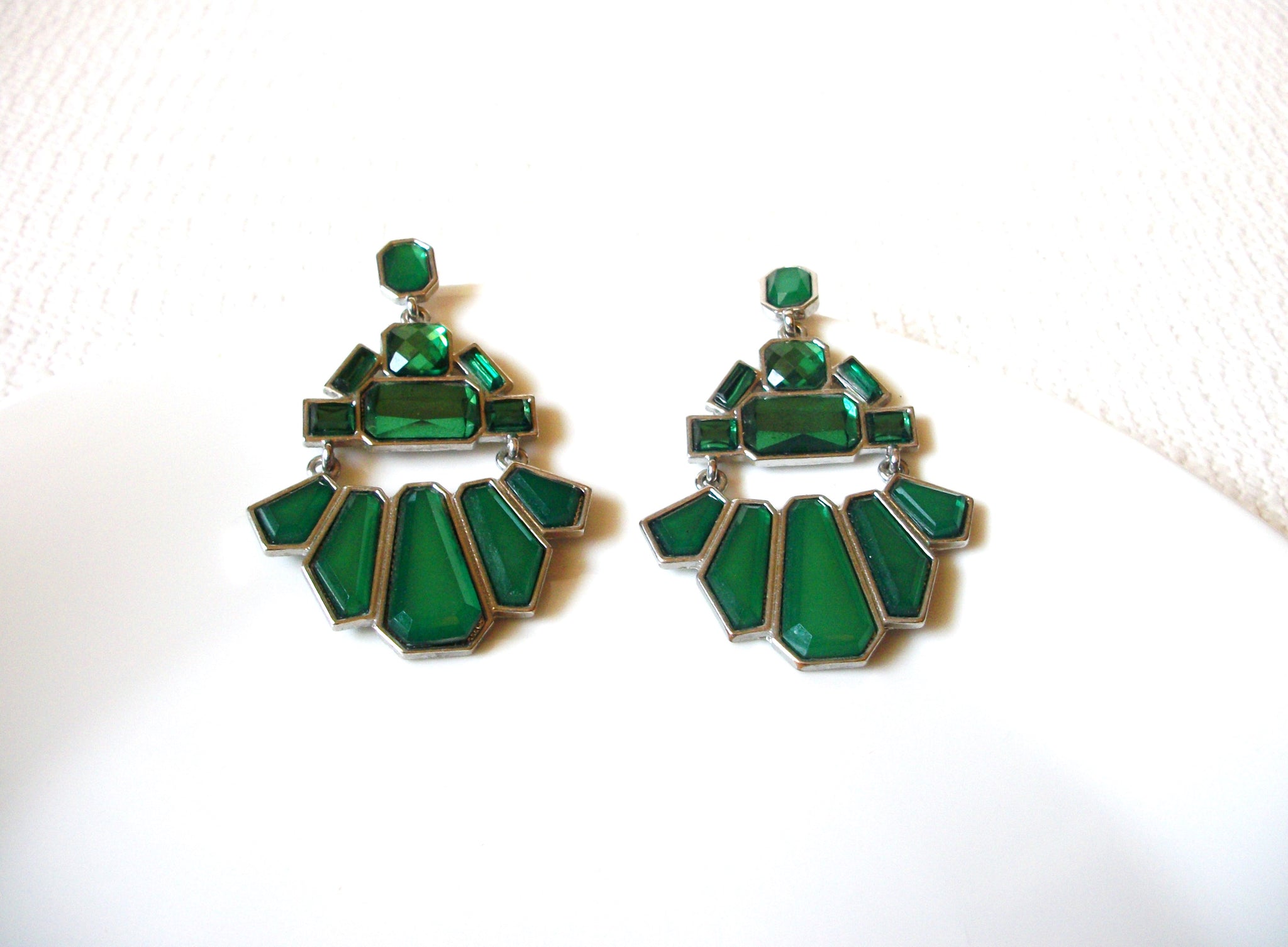 Retro Silver Green Statement Earrings 91620