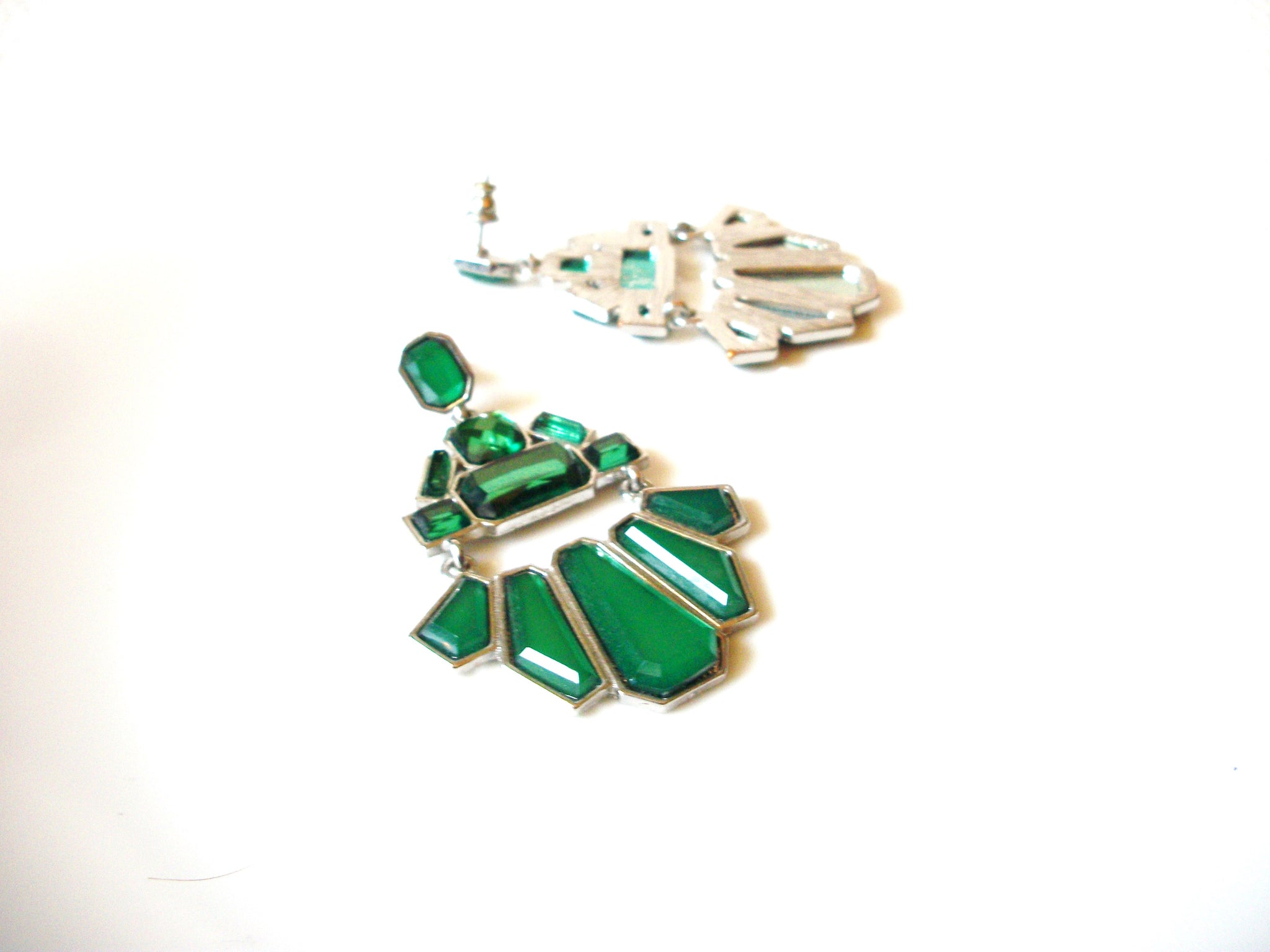 Retro Silver Green Statement Earrings 91620