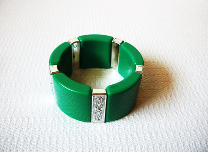 Retro Wide Silver Green Bracelet 91620