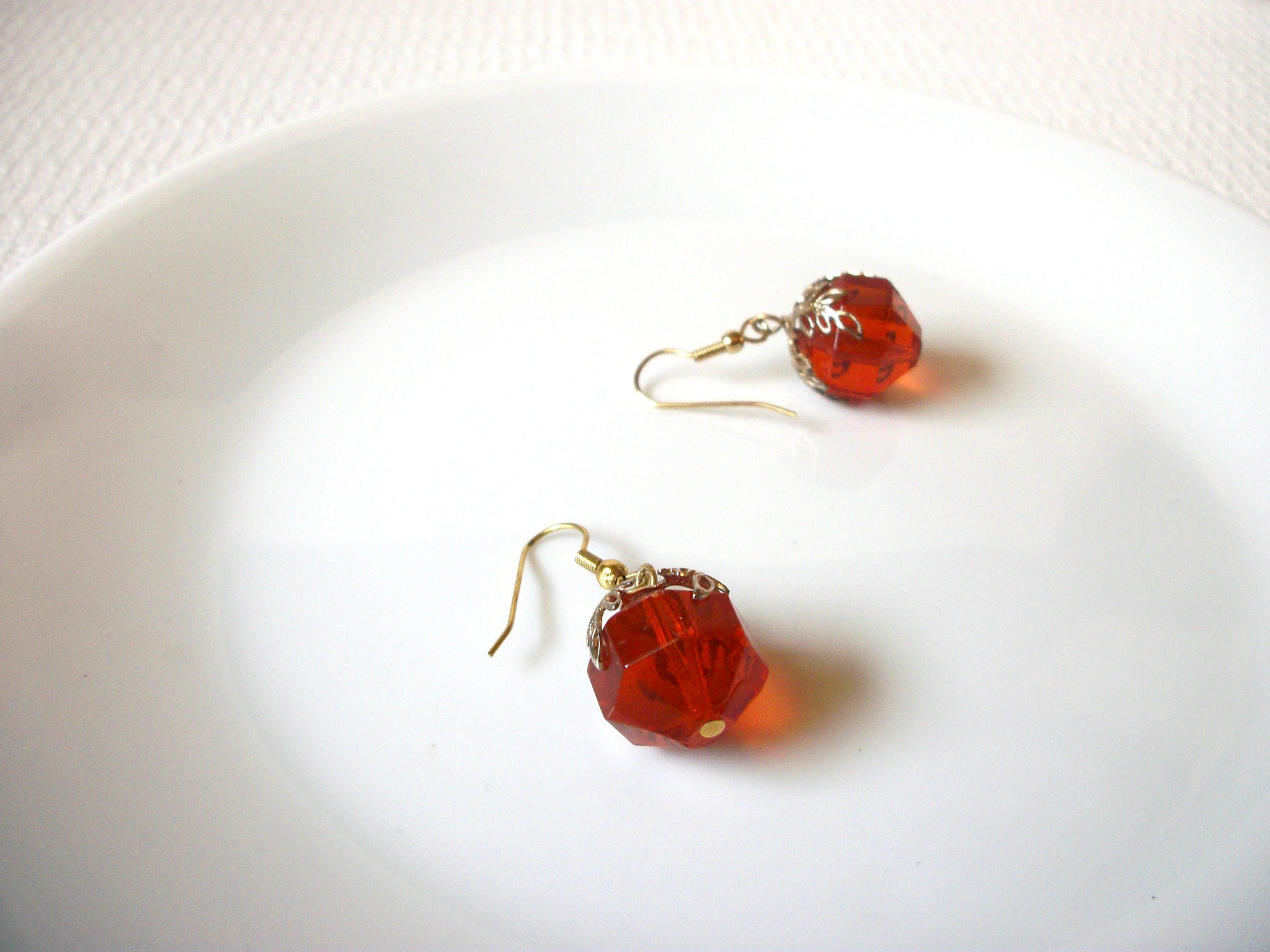 Vintage Gold Amber Toned Glass Earrings 91620