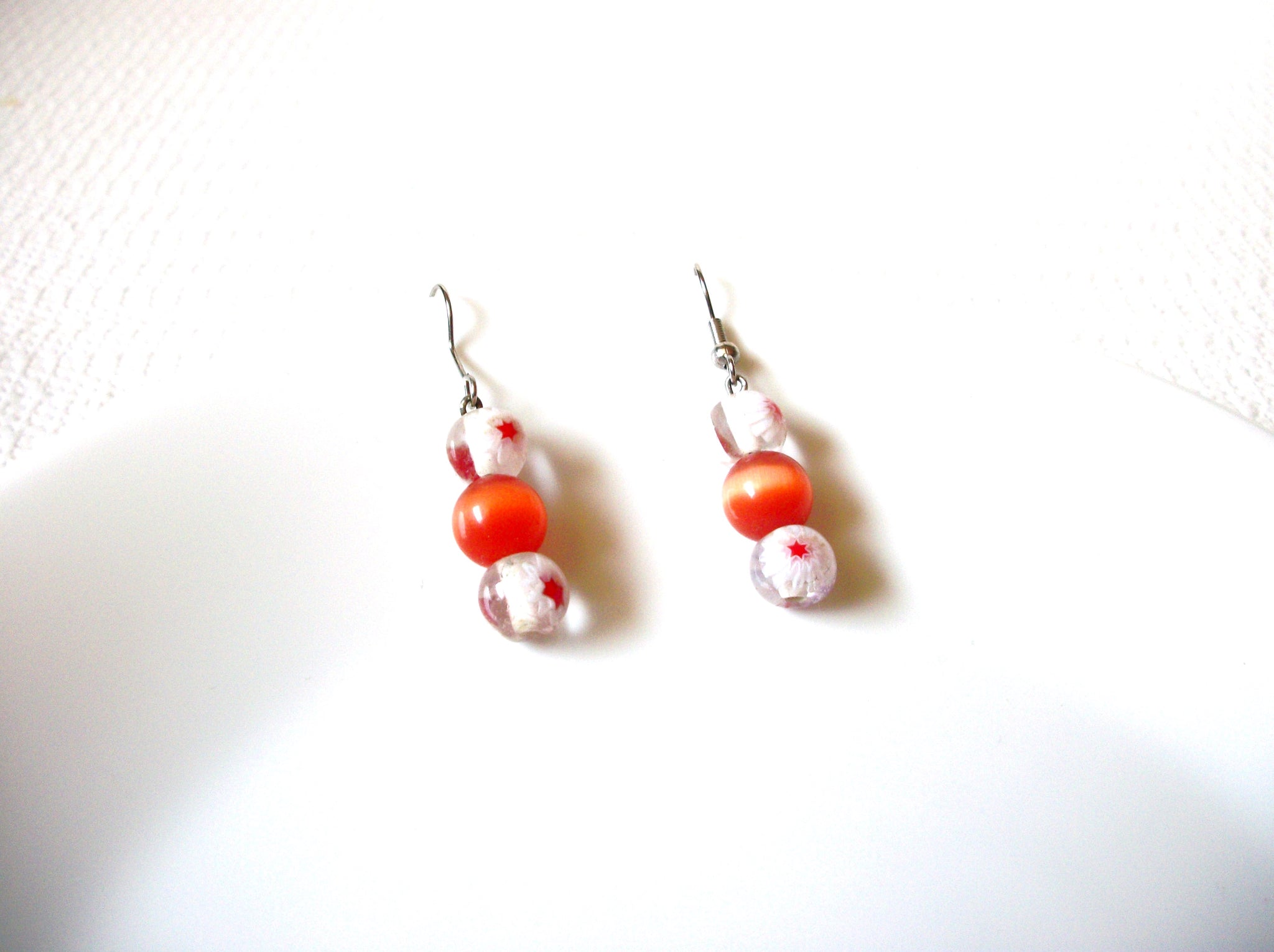 Vintage White Orange Glass Earrings 91620