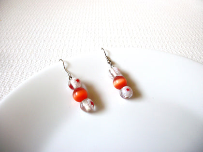 Vintage White Orange Glass Earrings 91620