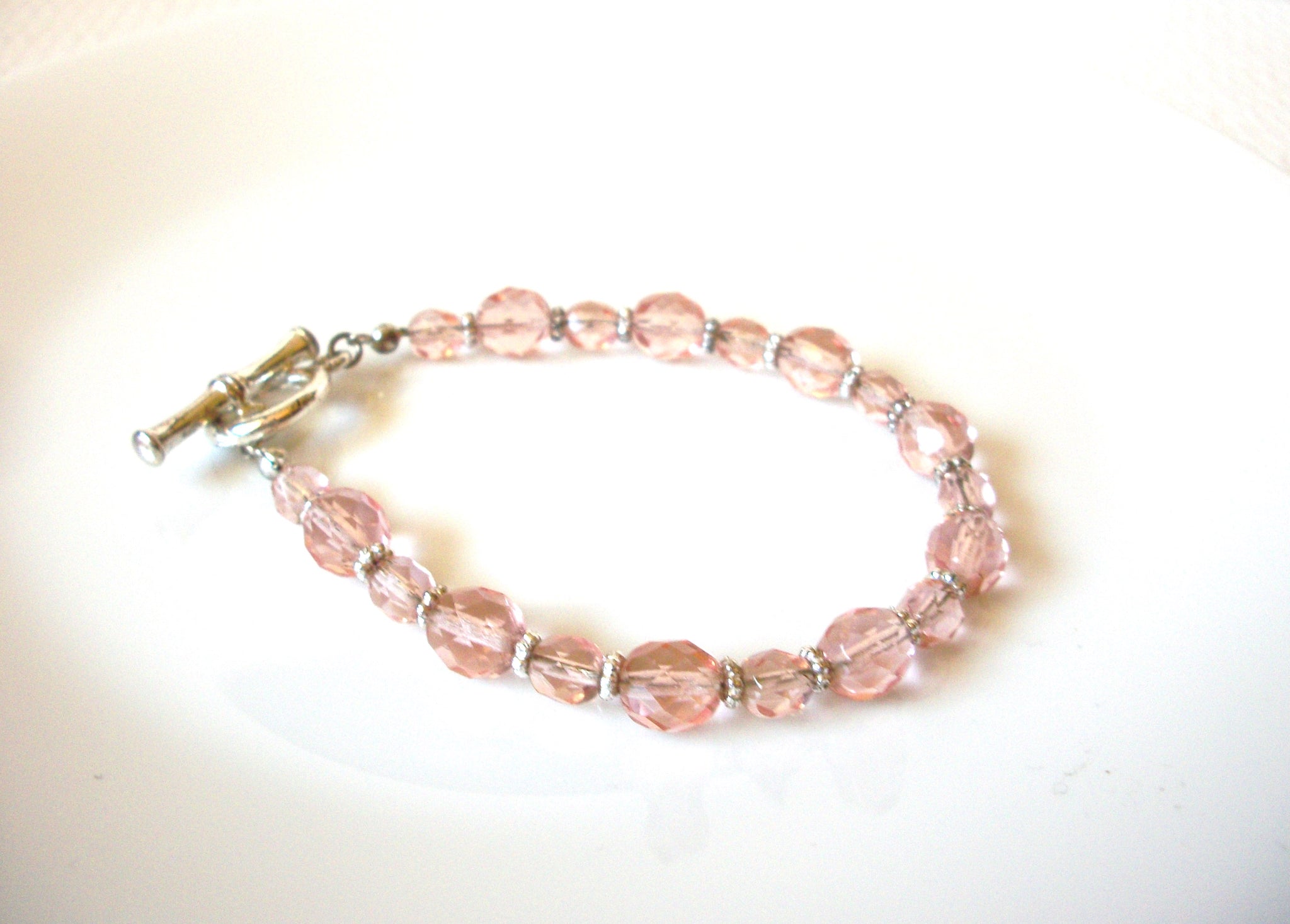 Retro Translucent Pink Glass Bracelet 91820