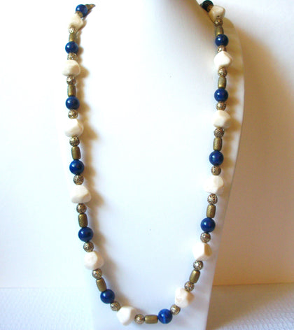 Bohemian Blue Gold Off White Necklace 91820