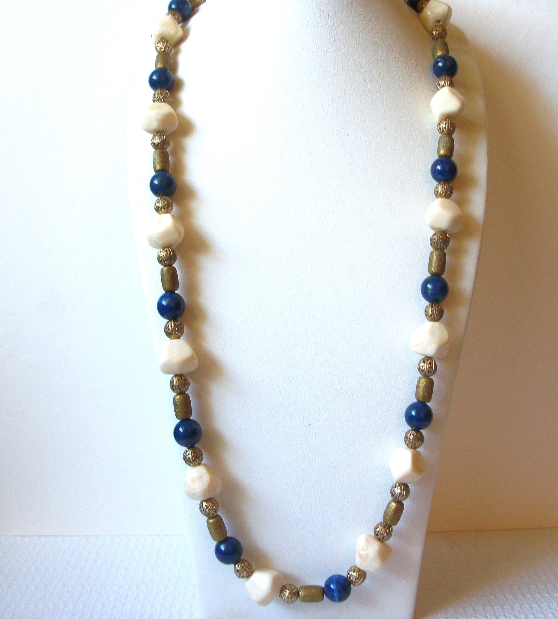 Bohemian Blue Gold Off White Necklace 91820