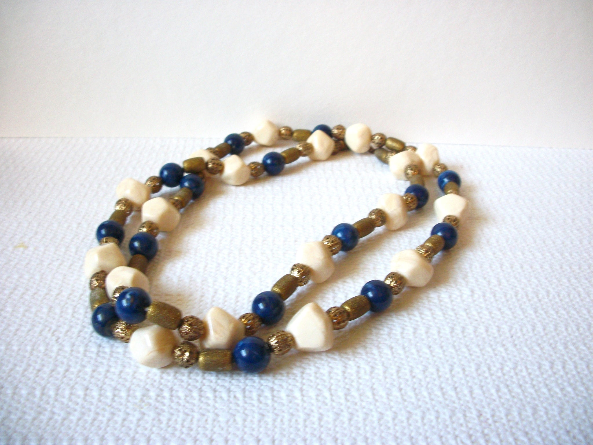 Bohemian Blue Gold Off White Necklace 91820