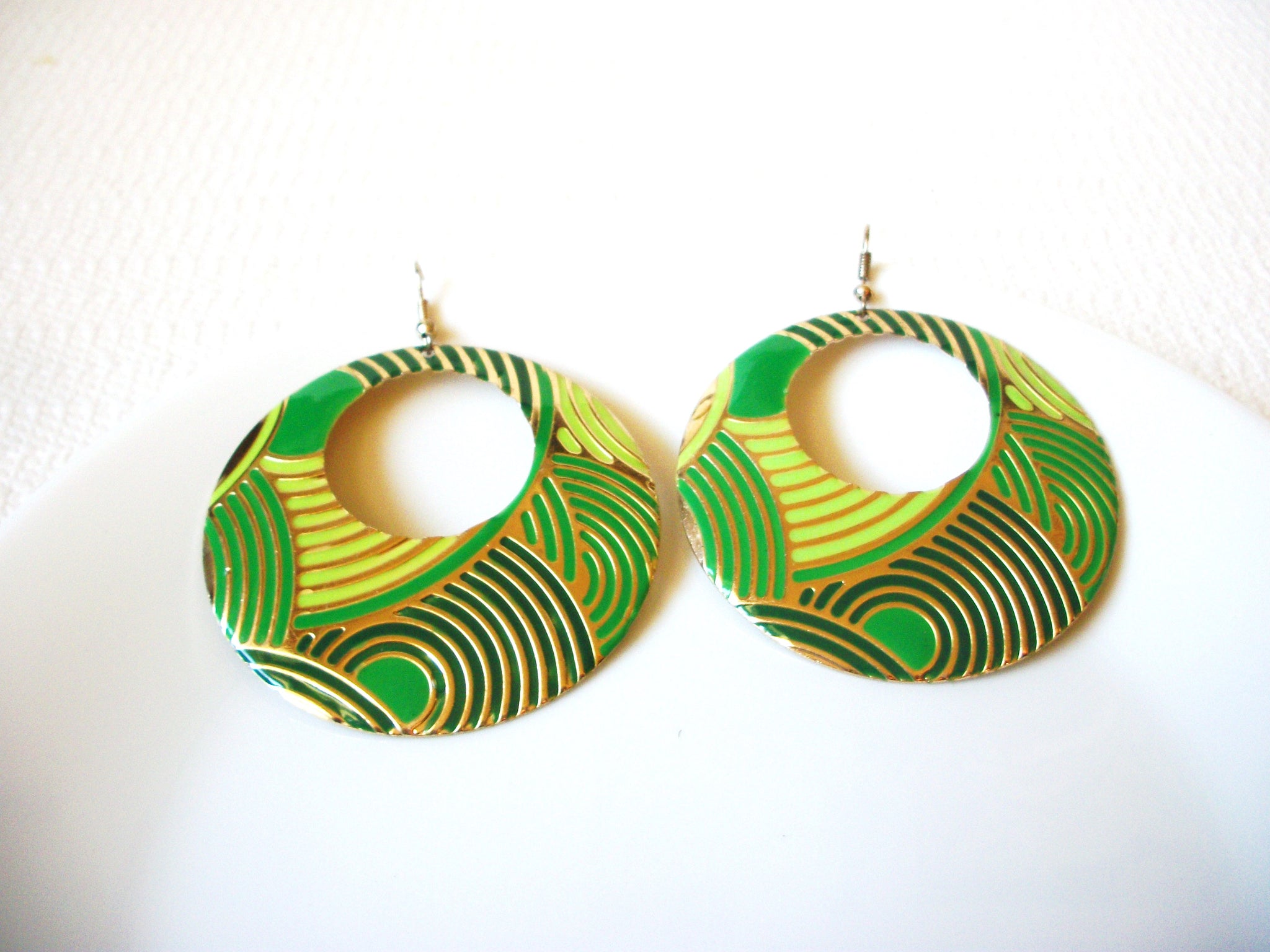 Retro Gold Green Large Earrings 91920