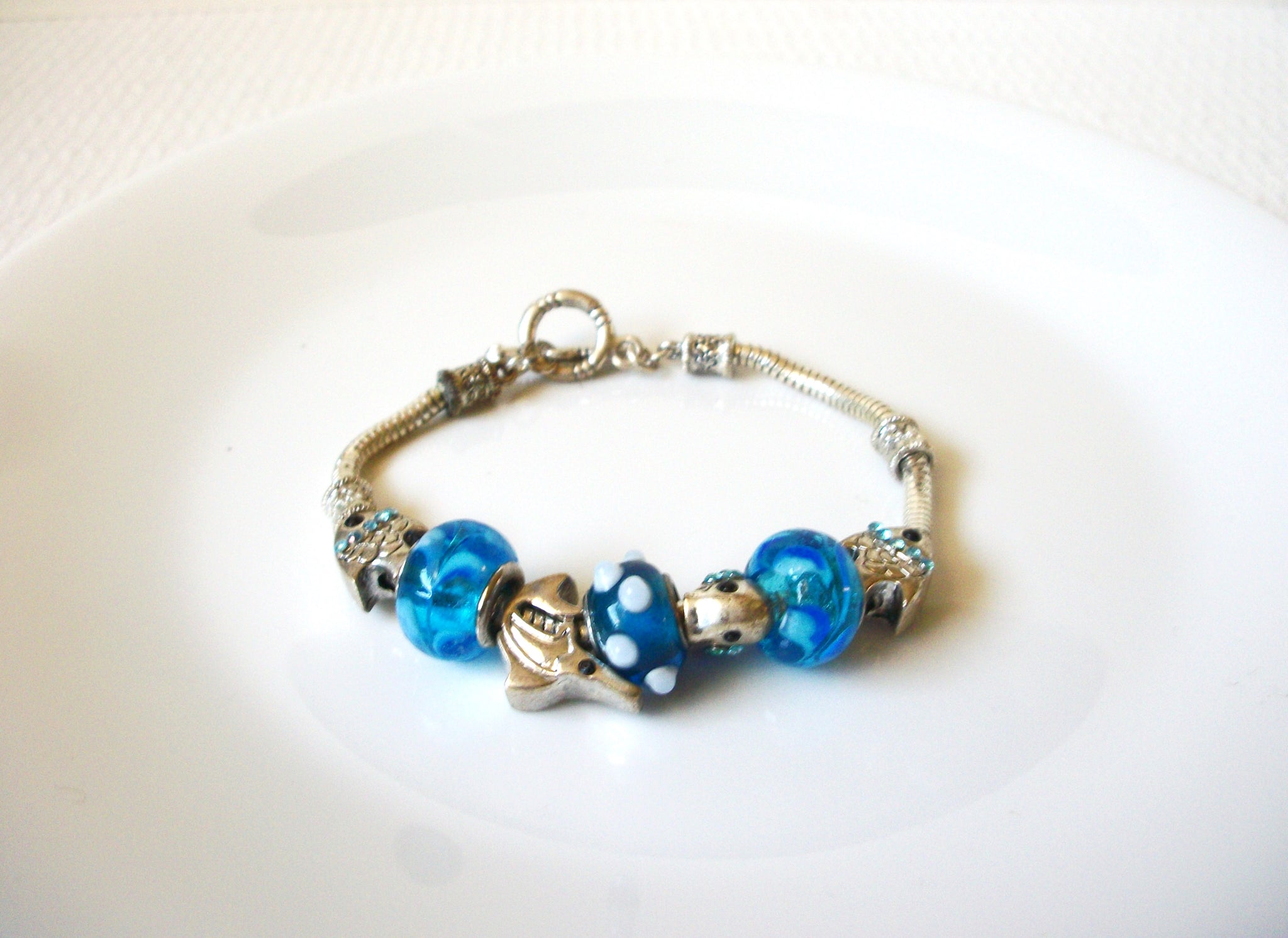 Retro Sea Theme Silver Blue Glass Bracelet 91920