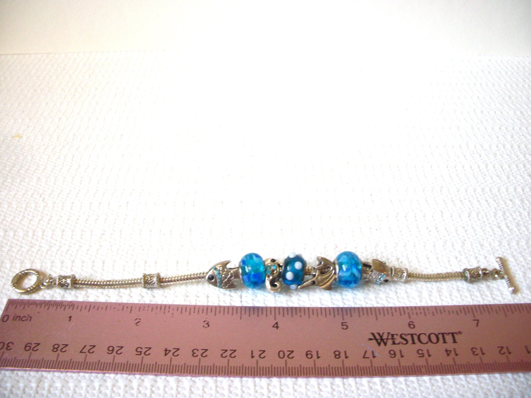 Retro Sea Theme Silver Blue Glass Bracelet 91920