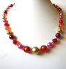 Vintage Red Gold Pink Glass Pearl Necklace 91920