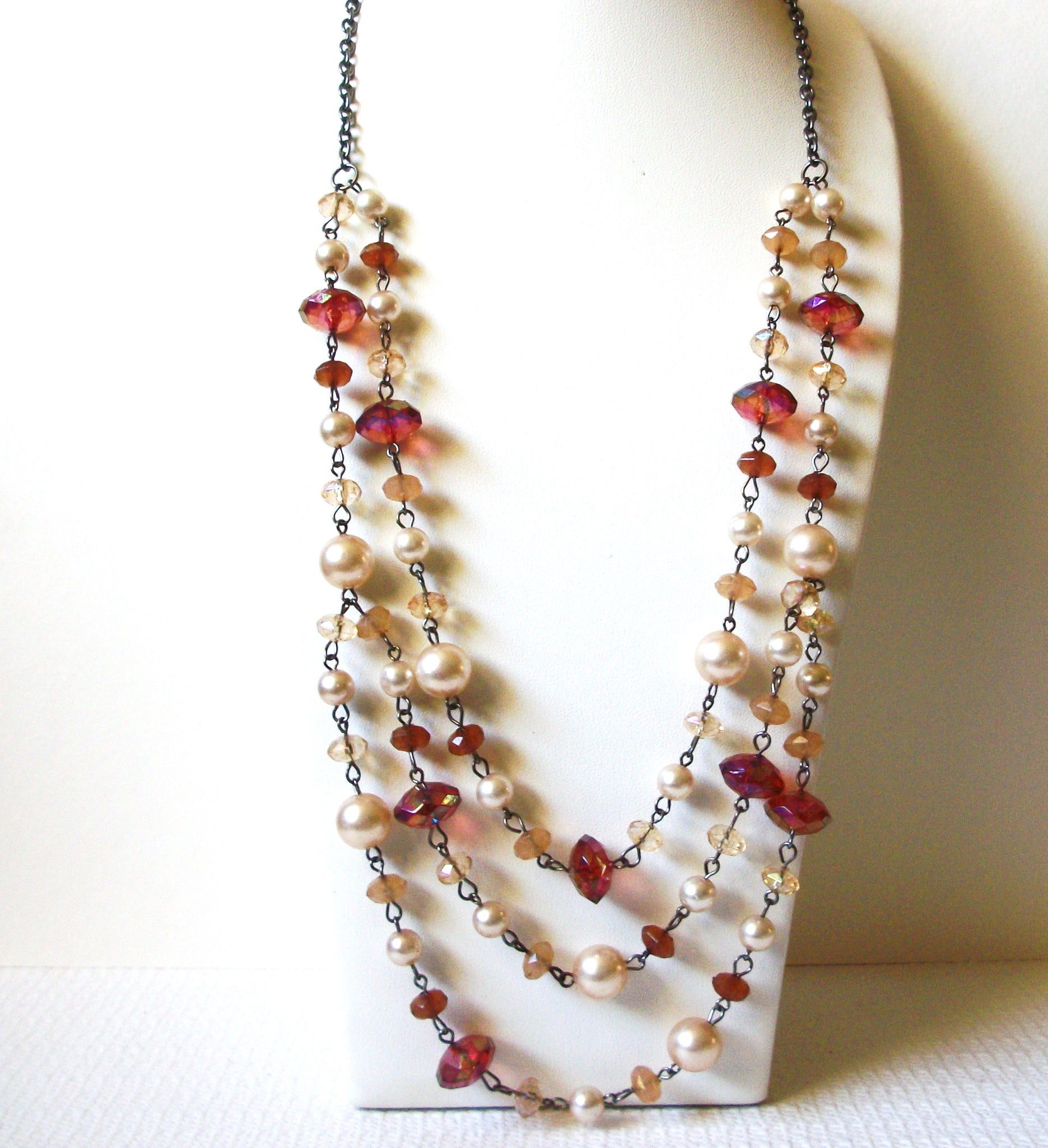 Vintage Glass Pearl Beads Long Necklace 91920