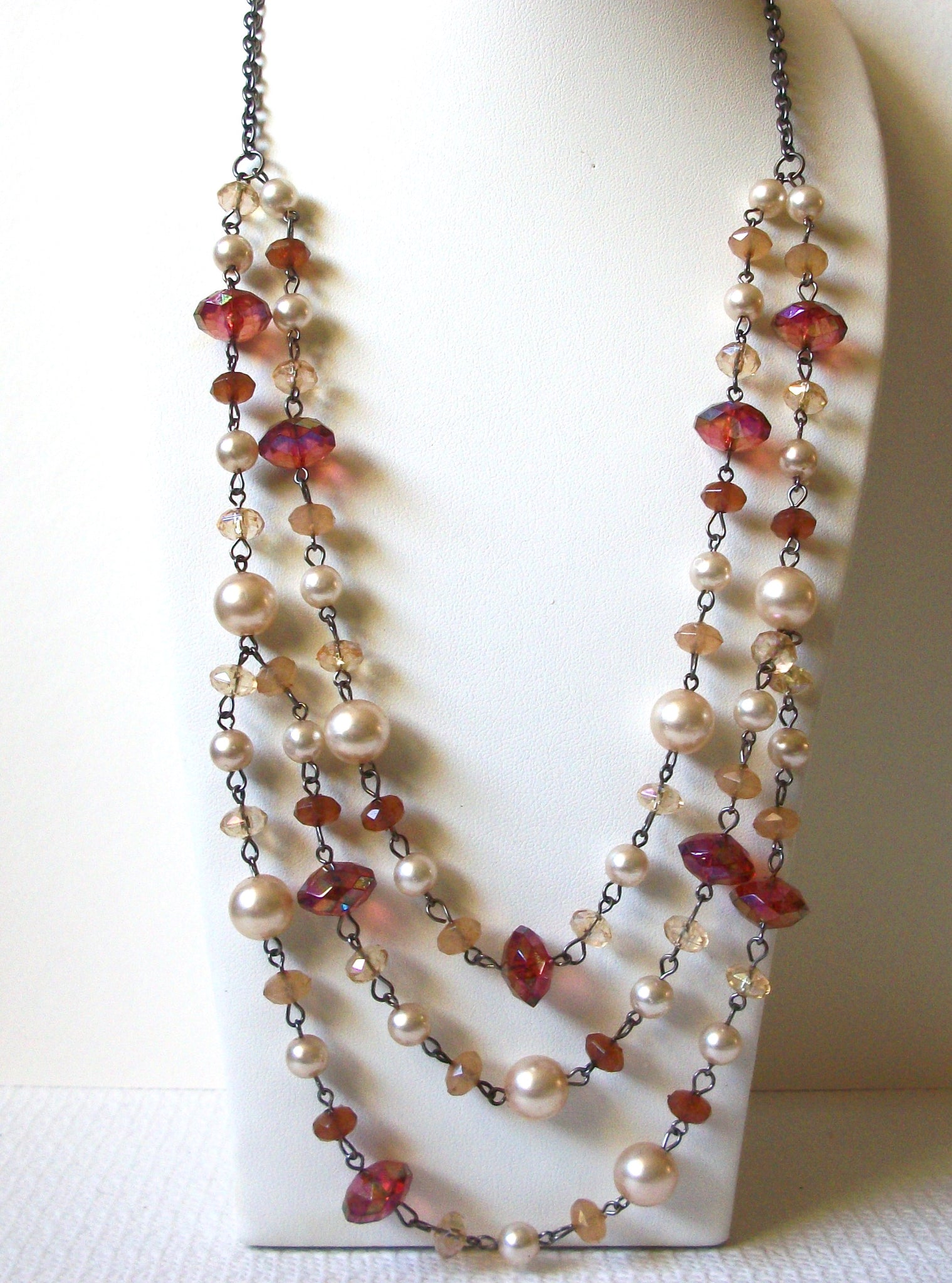 Vintage Glass Pearl Beads Long Necklace 91920