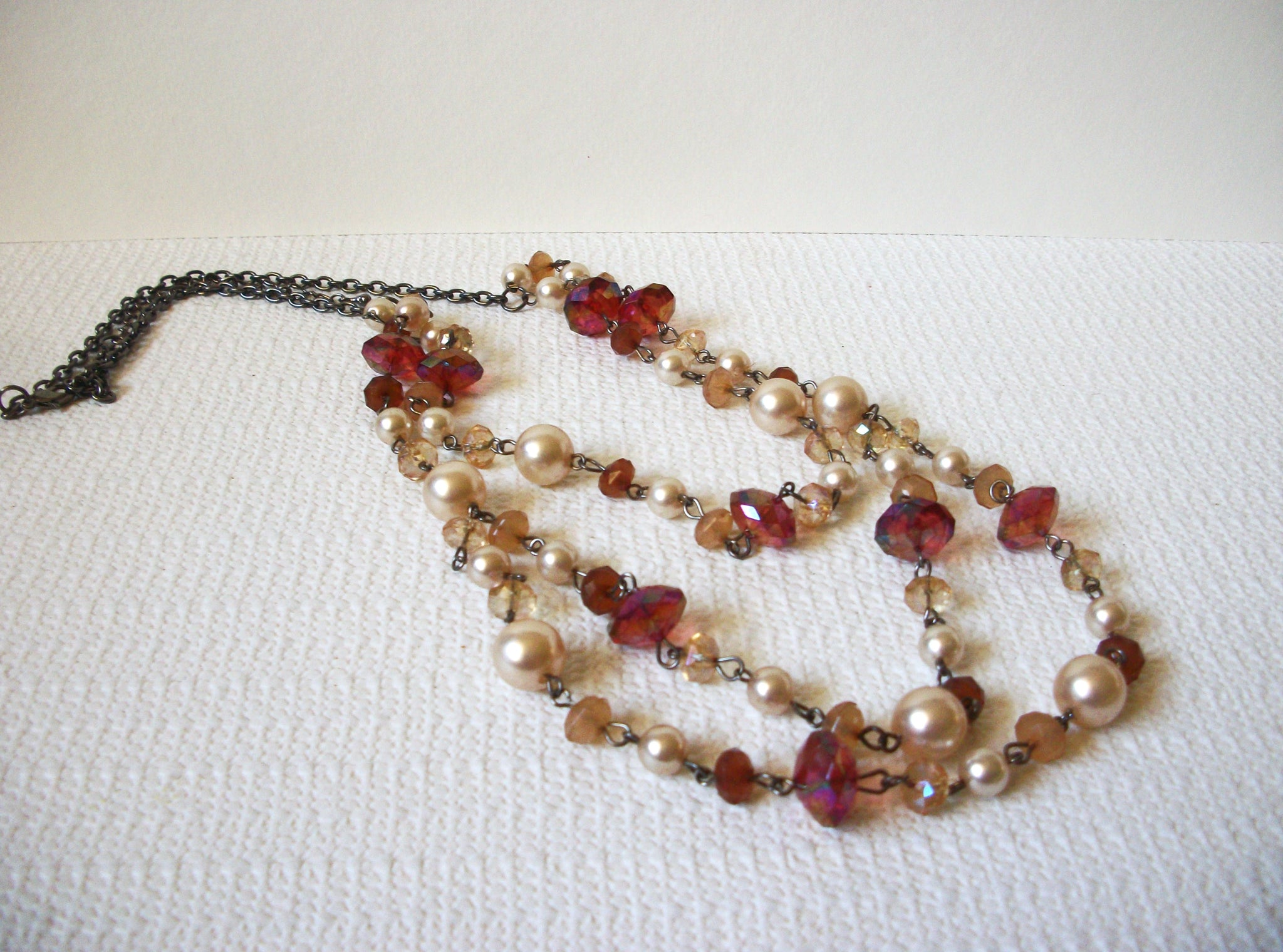 Vintage Glass Pearl Beads Long Necklace 91920