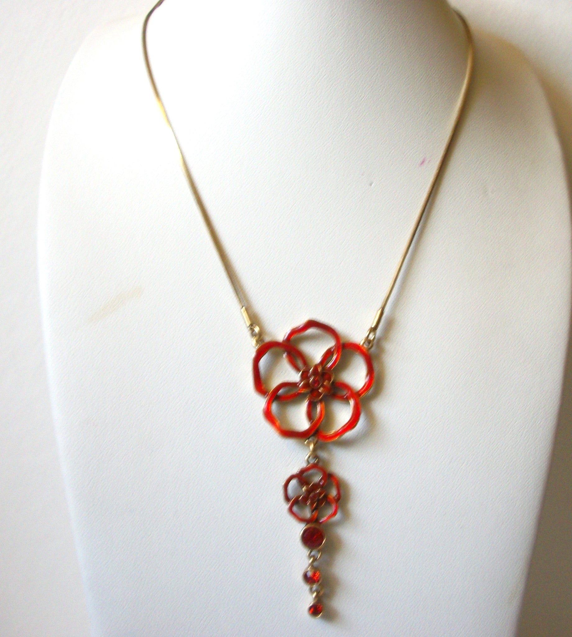 Retro Orange Rhinestone Flower Necklace 92020