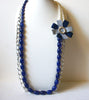 Vintage NY Glass Pearl Silver Blue Long Necklace 92020