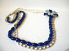 Vintage NY Glass Pearl Silver Blue Long Necklace 92020