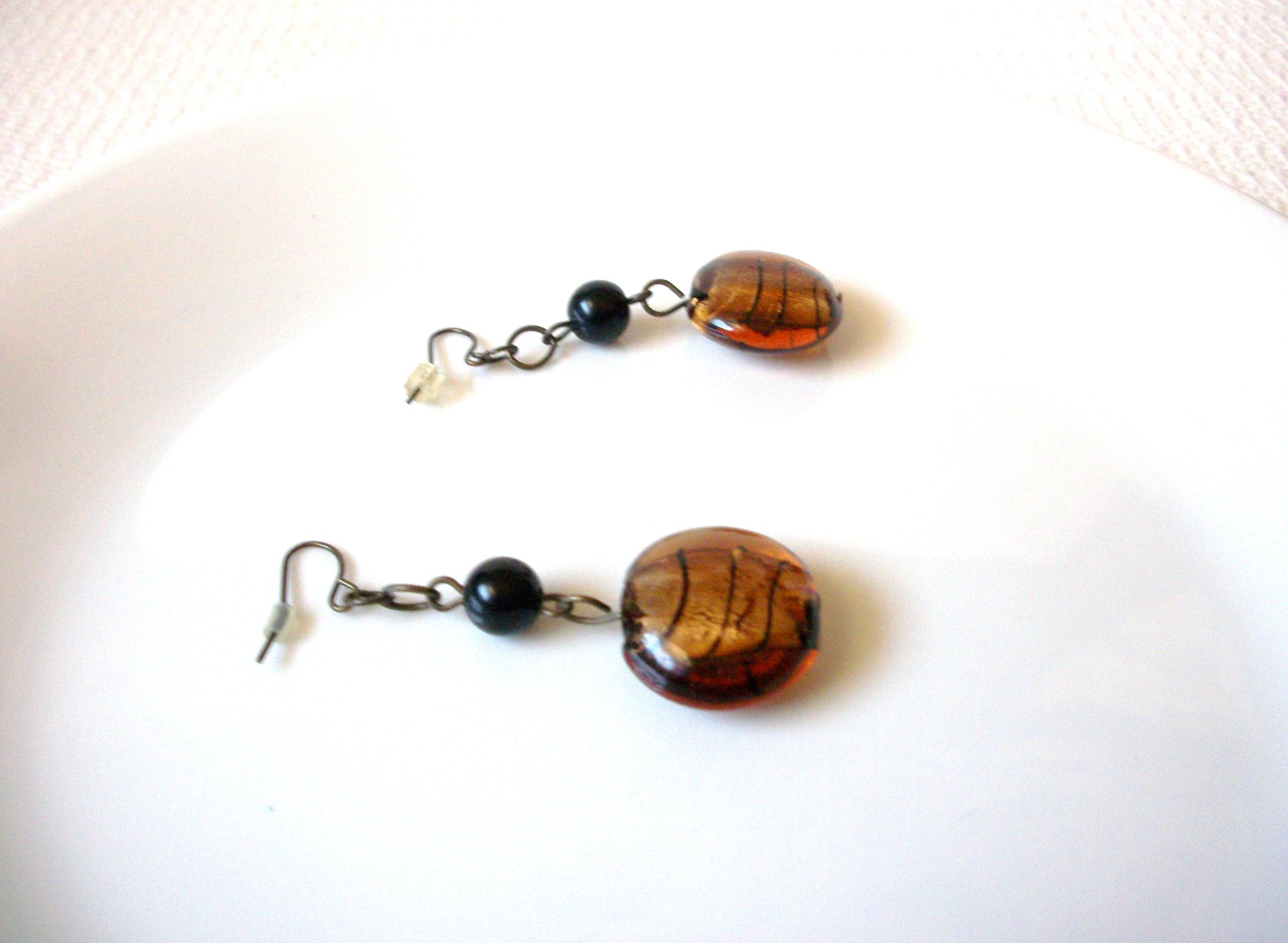 Vintage Brown Glass Earrings 92020