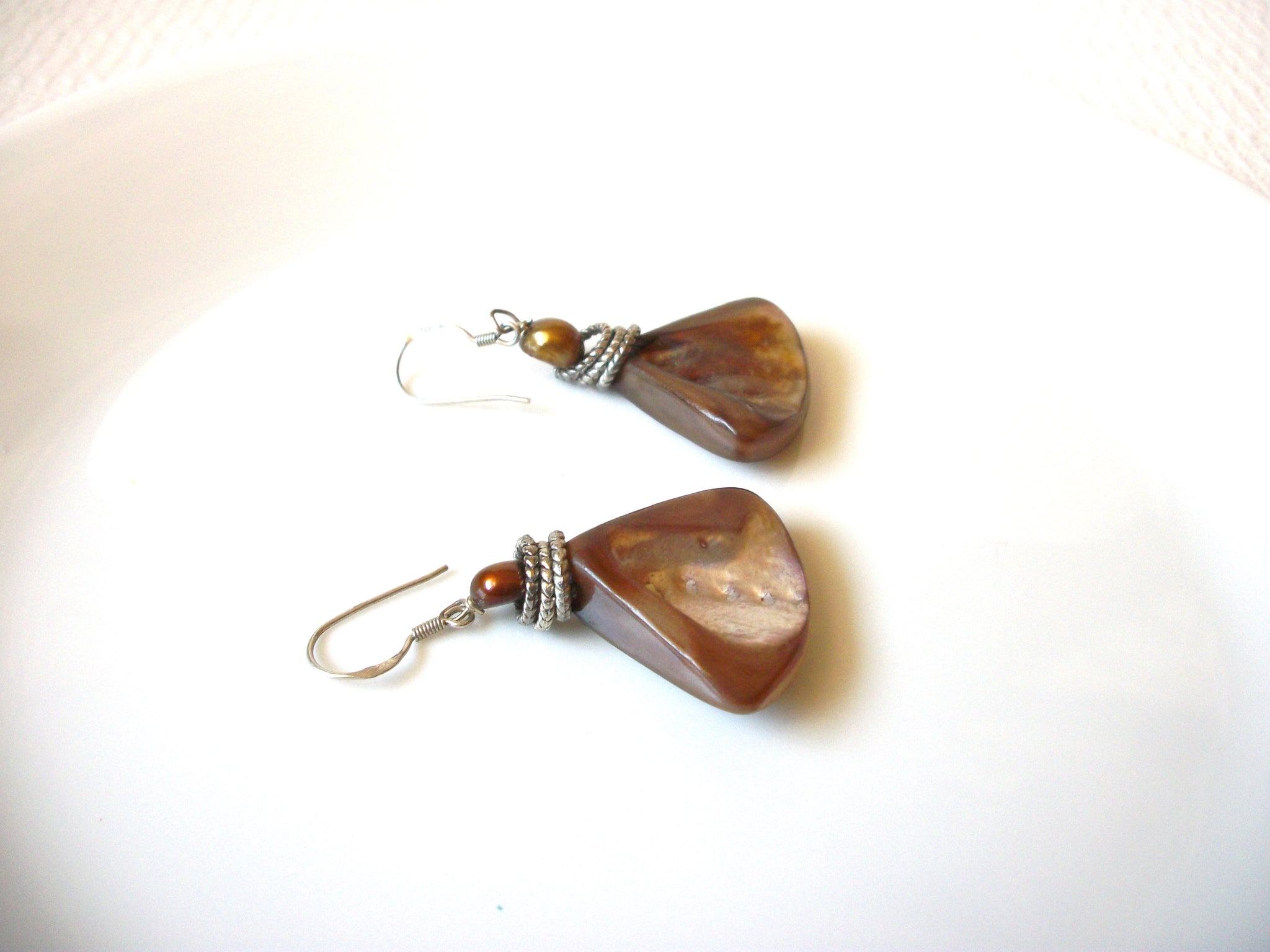 Vintage Brown Shell Earrings 92020