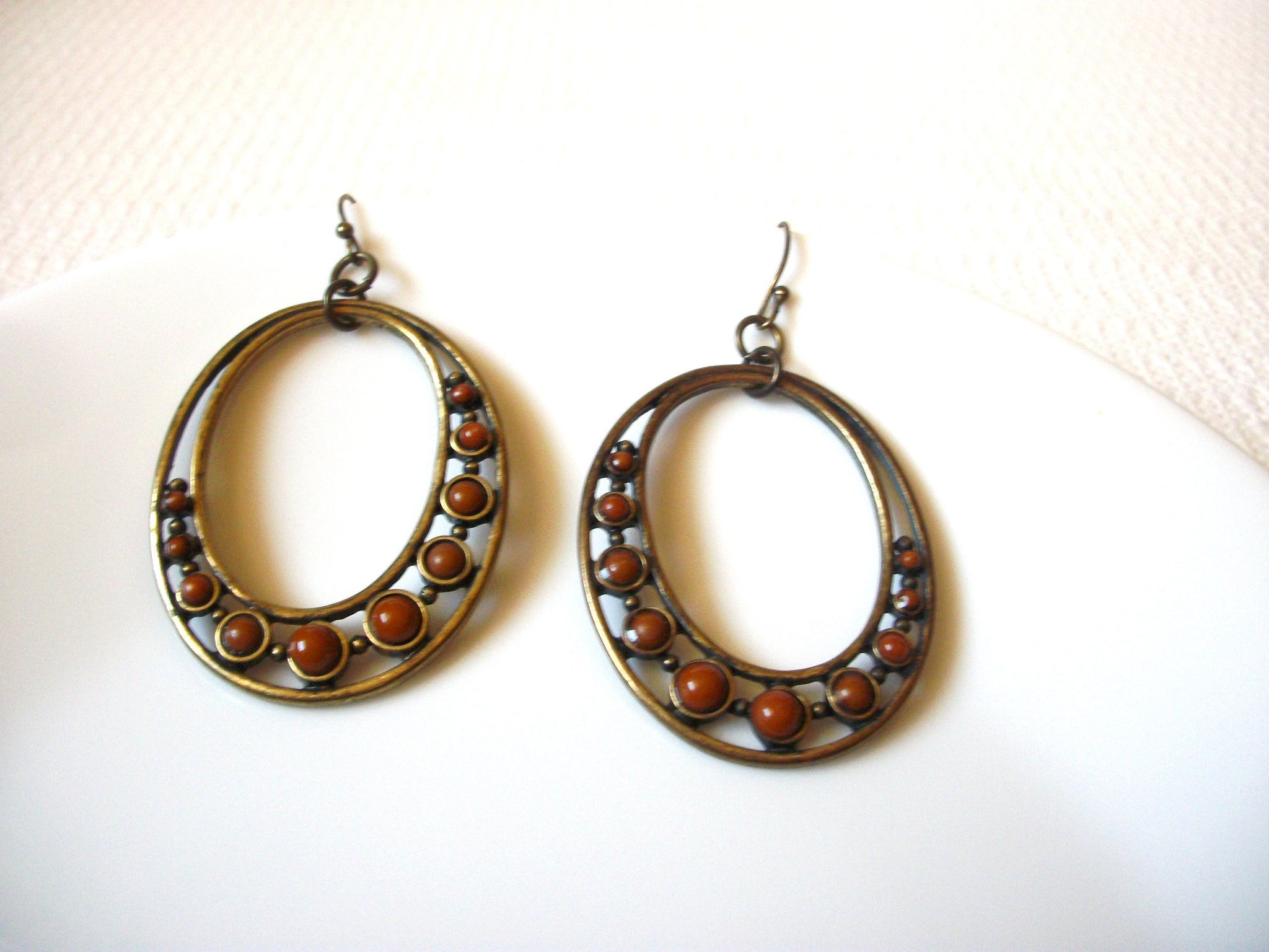 Vintage Oxidized Brass Earrings 92020