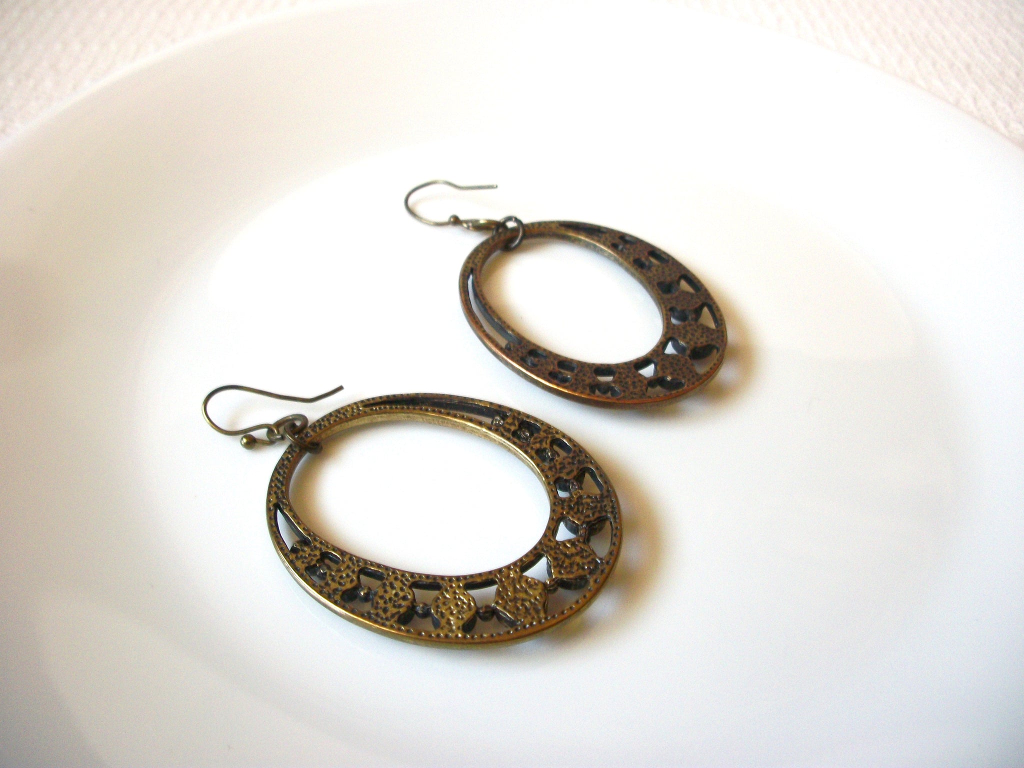 Vintage Oxidized Brass Earrings 92020