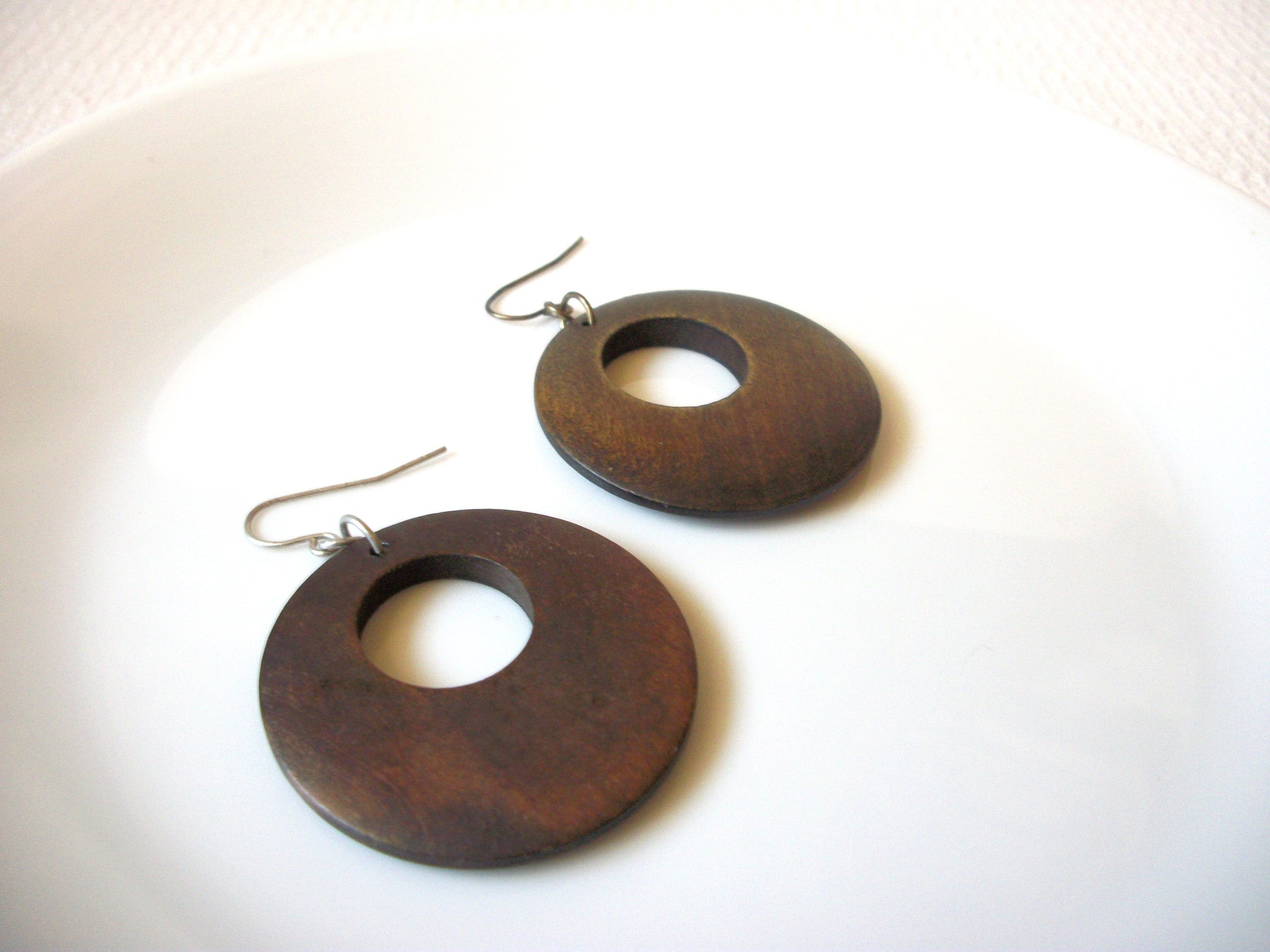 Vintage Brown Wood Earrings 92020