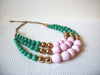 Retro Gold Pale Pink Teal Statement Necklace 92120