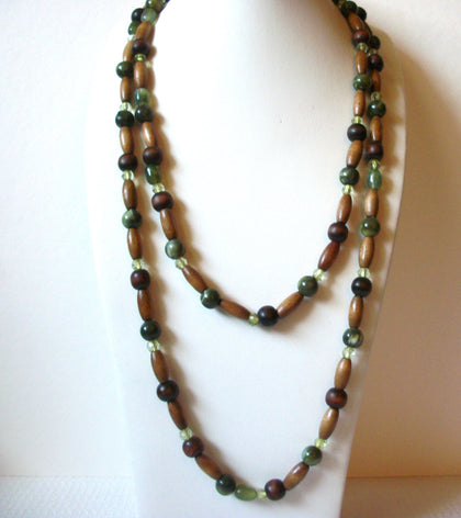 Vintage 50 Inch Long Glass Wood Necklace 92120