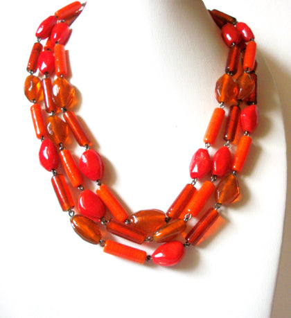 Vintage Orange Glass Necklace 92220