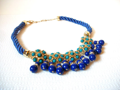 Vintage Marked Blue Gold Statement Necklace 92320
