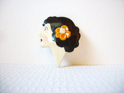Vintage Hand Painted Lady Brooch Pin 92320