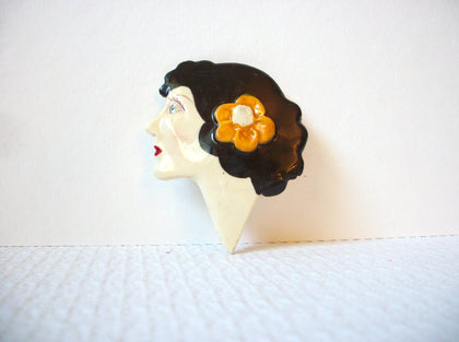 Vintage Hand Painted Lady Brooch Pin 92320