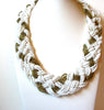 Vintage White Gold Braided Glass Necklace 92320