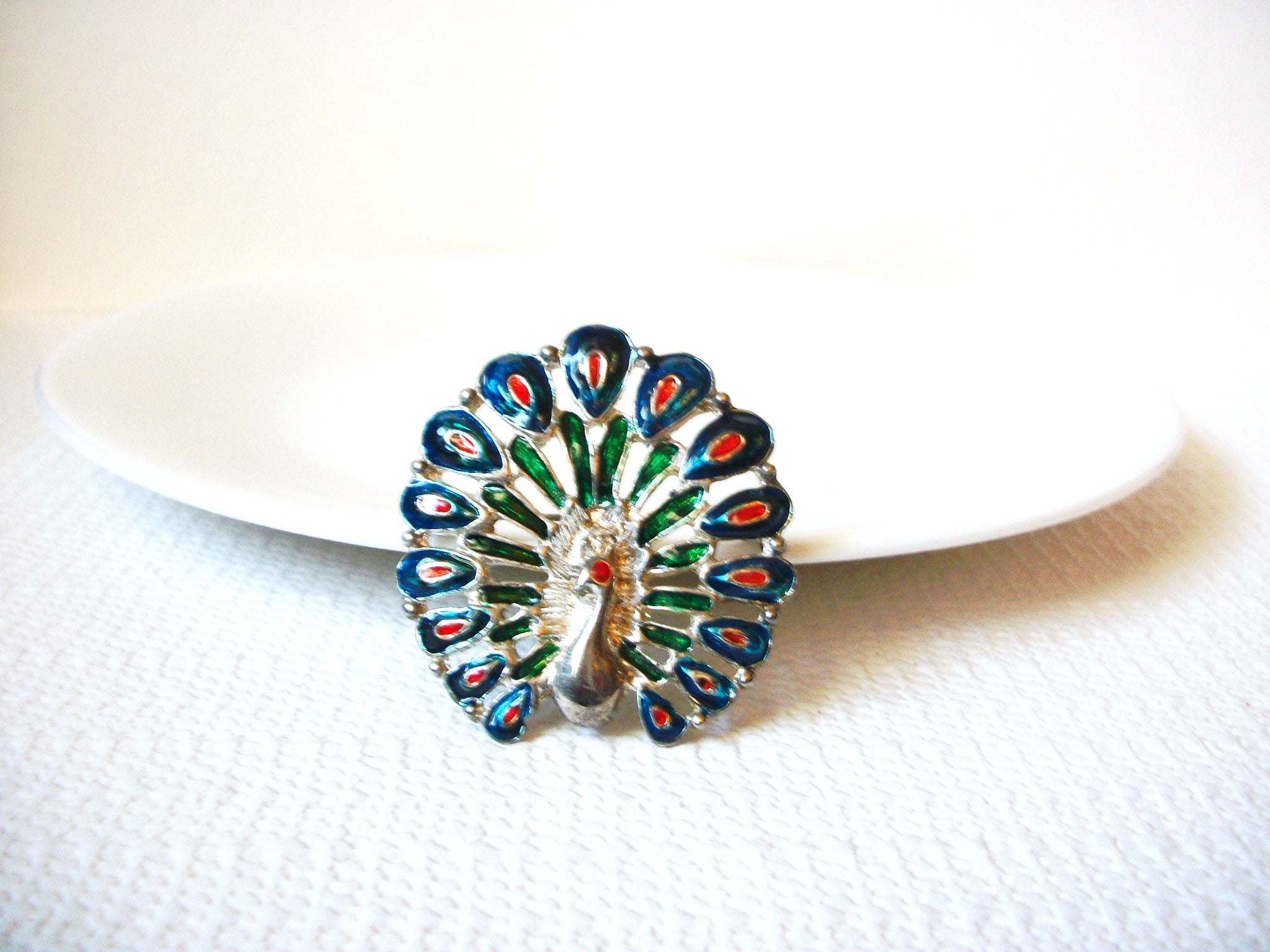 Vintage Enameled Peacock Brooch Pin 92320