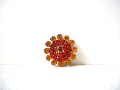 Vintage Salmon Orange Rhinestone Brooch Pin 92420