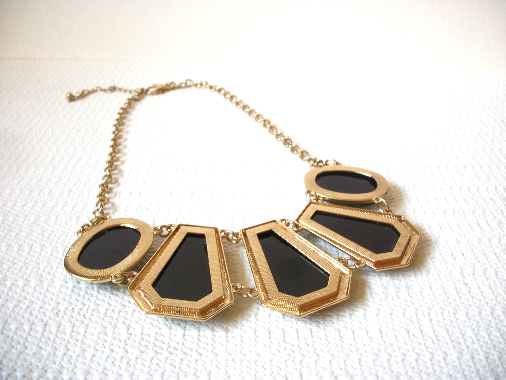 Vintage C Stamped Iridescent Green Gold Statement Necklace 92420