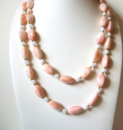 Vintage Pale Pink White Lucite Necklace 92520