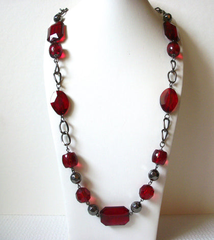 Retro Dark Silver Red Long Necklace 92520
