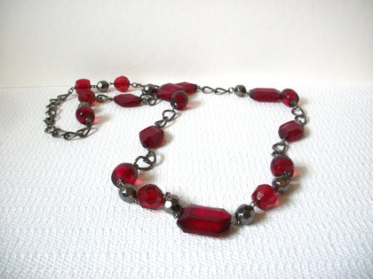 Retro Dark Silver Red Long Necklace 92520