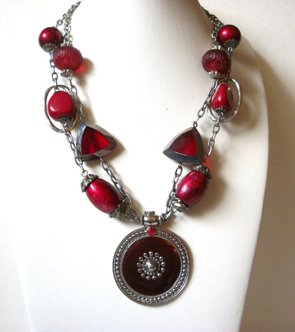 Vintage Silver Cranberry Red Mad Woman necklace 92520