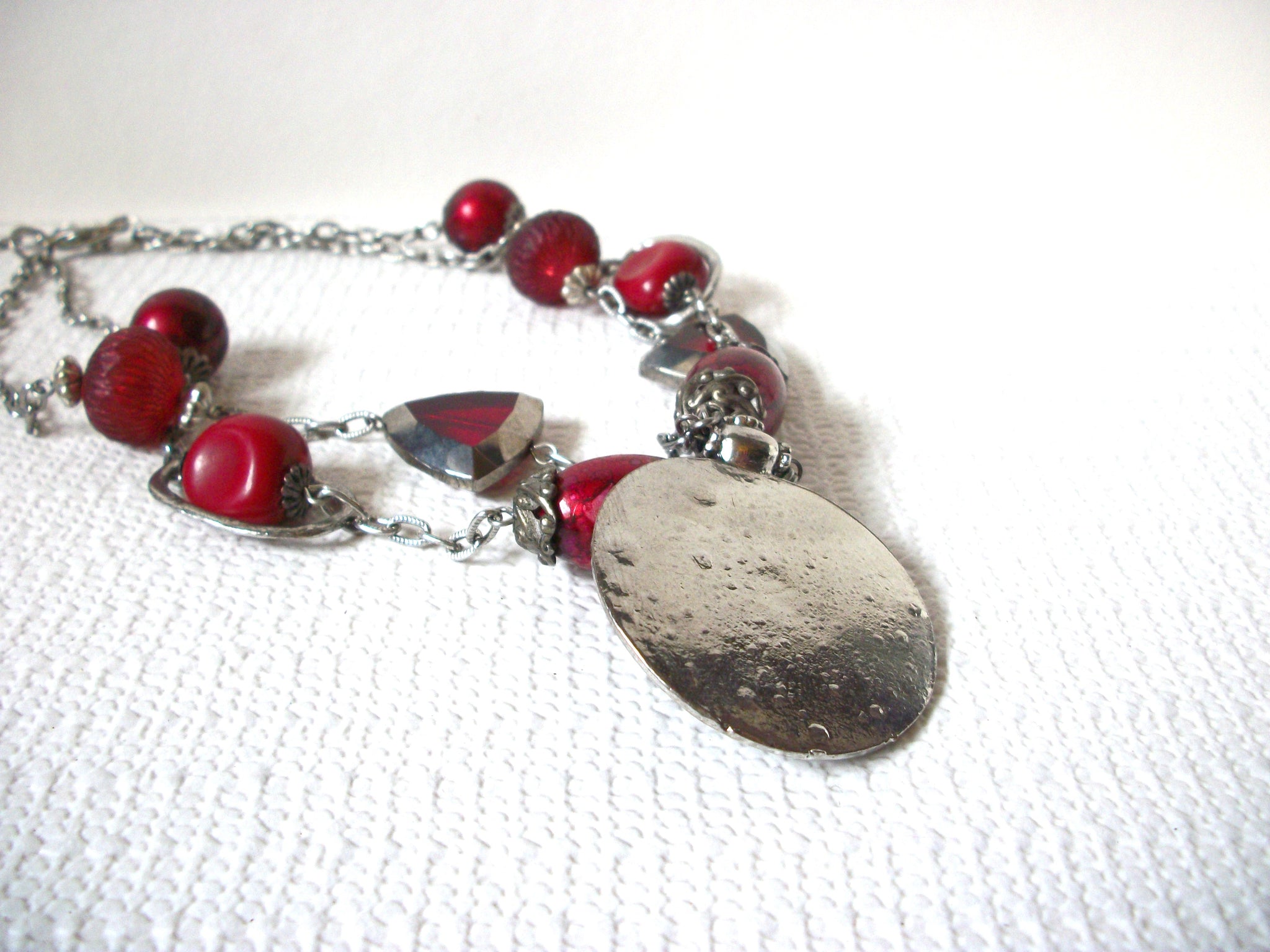 Vintage Silver Cranberry Red Mad Woman necklace 92520