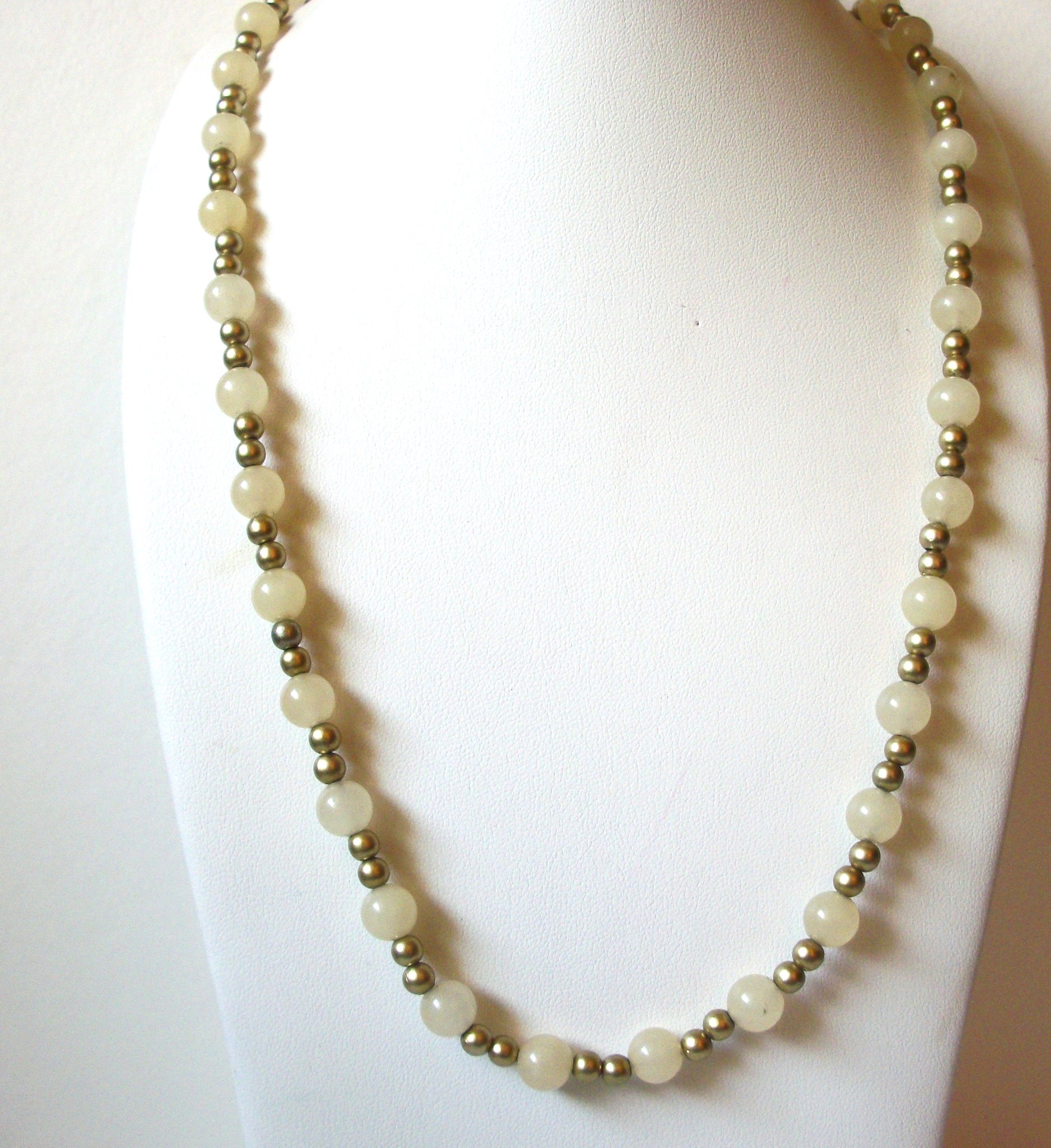 Vintage Frosted Glass Brass Necklace 92720