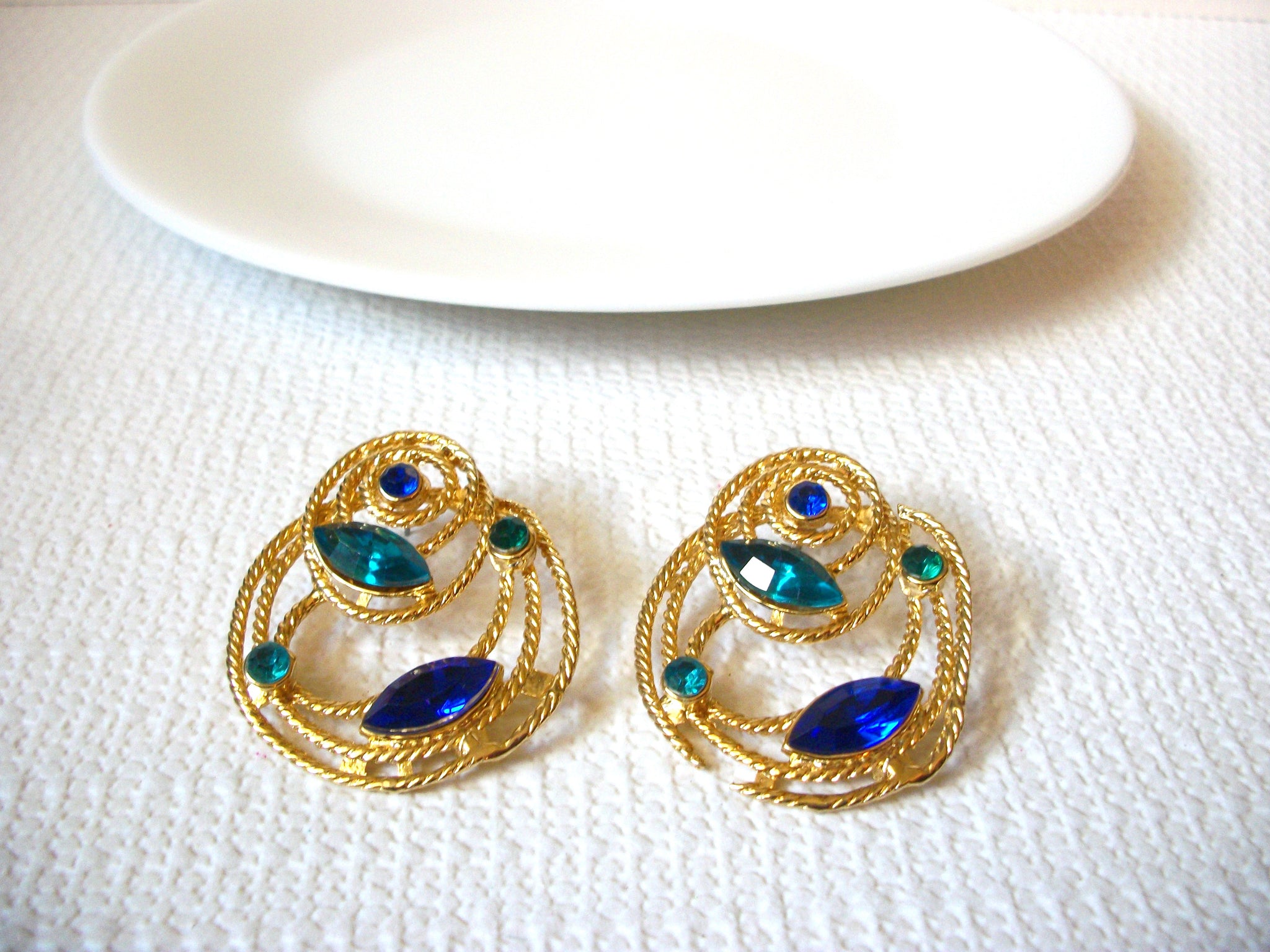 Retro Blue Teal Rhinestone Earrings 93020